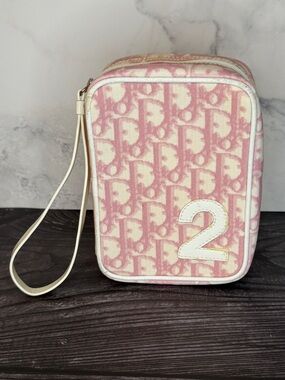 Dior Vintage Pink Trotter Wristlet Pouch Monogram Canvas Zip Bag Y2K